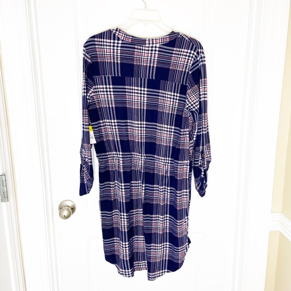 Plaid tie front tunic dress with elastic waist - Picture 3 of 16